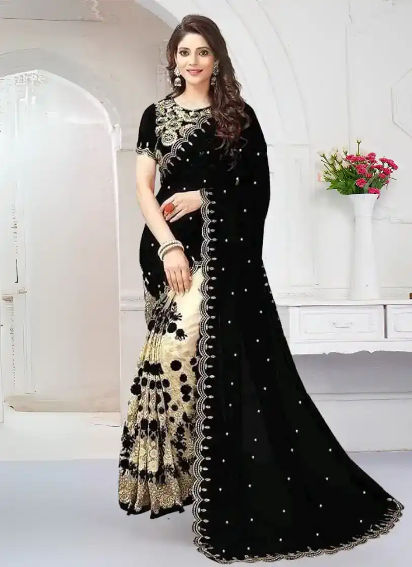 ইন্ডিয়ান ওয়েটলেস জর্জেট এমব্রয়ডারি করা শাড়ি